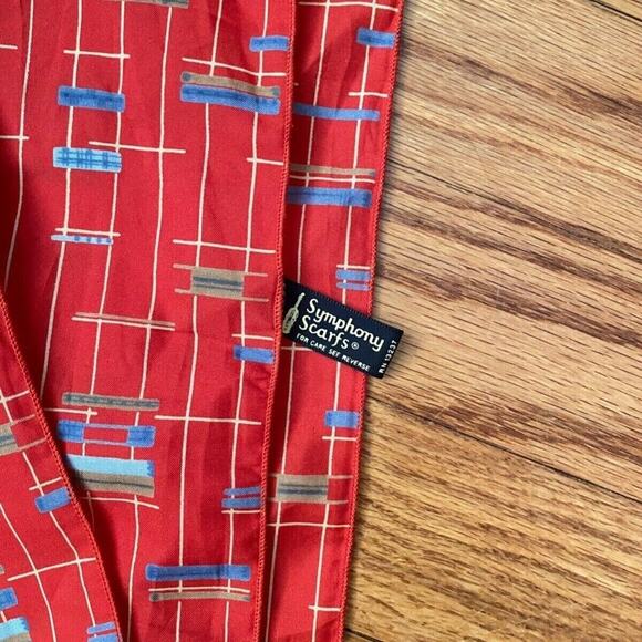 VTG Symphony Scarfs Red Lines Blocks Geometric MCM Retro Fray Ends Thin Scarf - Picture 2 of 5